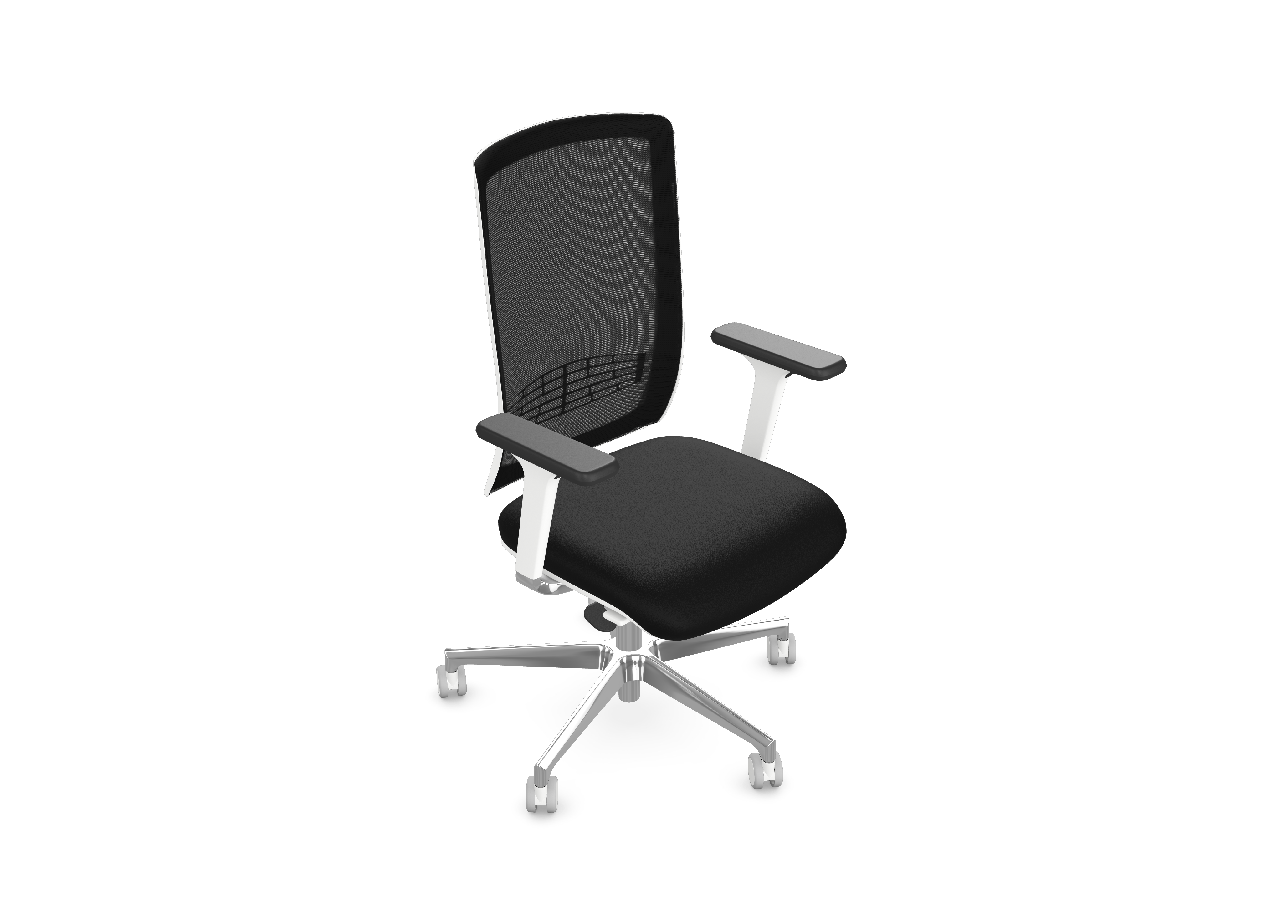 Begin White Swivel Chair, Mesh Backrest, Chrome Base, Seat Slide, Lumbar Support, Zodiac Adjustable Arms